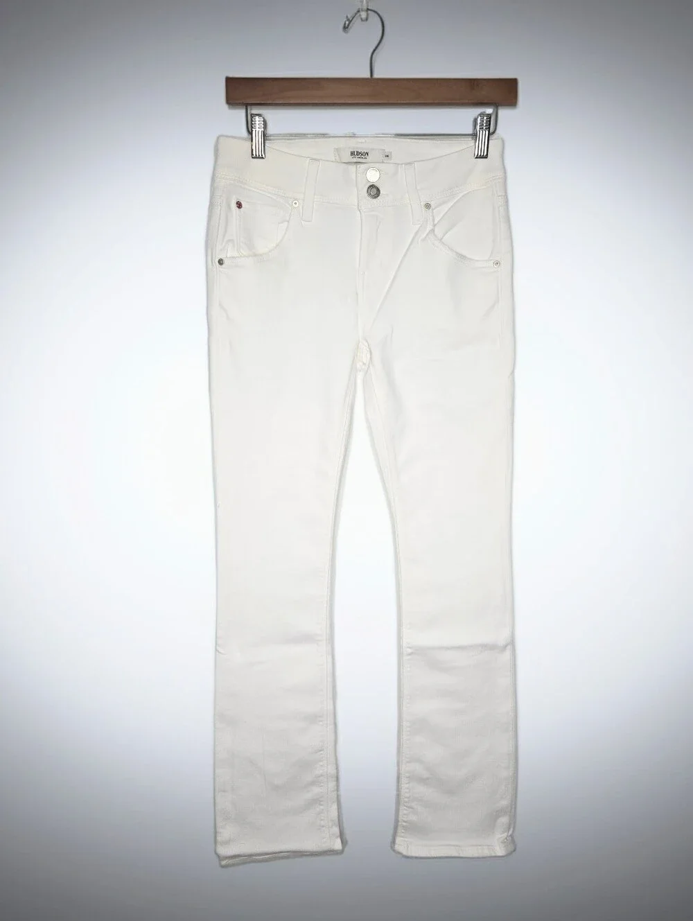 NWT Hudson Beth Mid Rise Baby Bootcut Jeans White Flap Pocket Denim Pants 26.